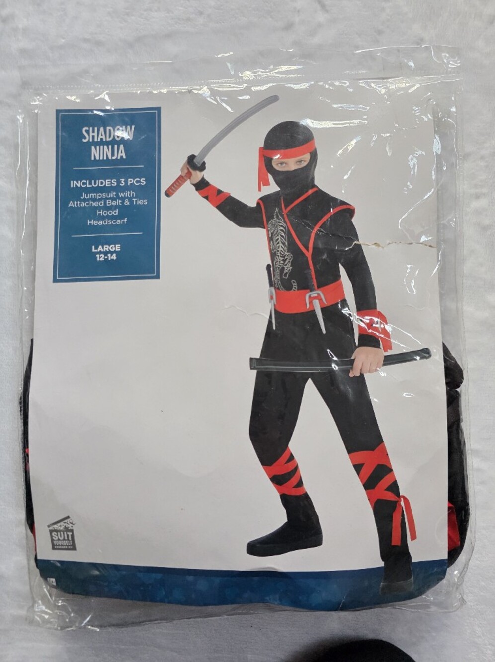 Shadow Ninja Kids Costume Large 12-14 Black Red 3 Pc Complete New